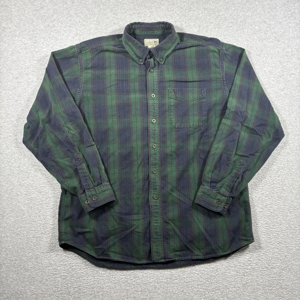Vintage 90s LL Bean Flannel Shirt Men Blackwatch Plaid Button Down Heritage